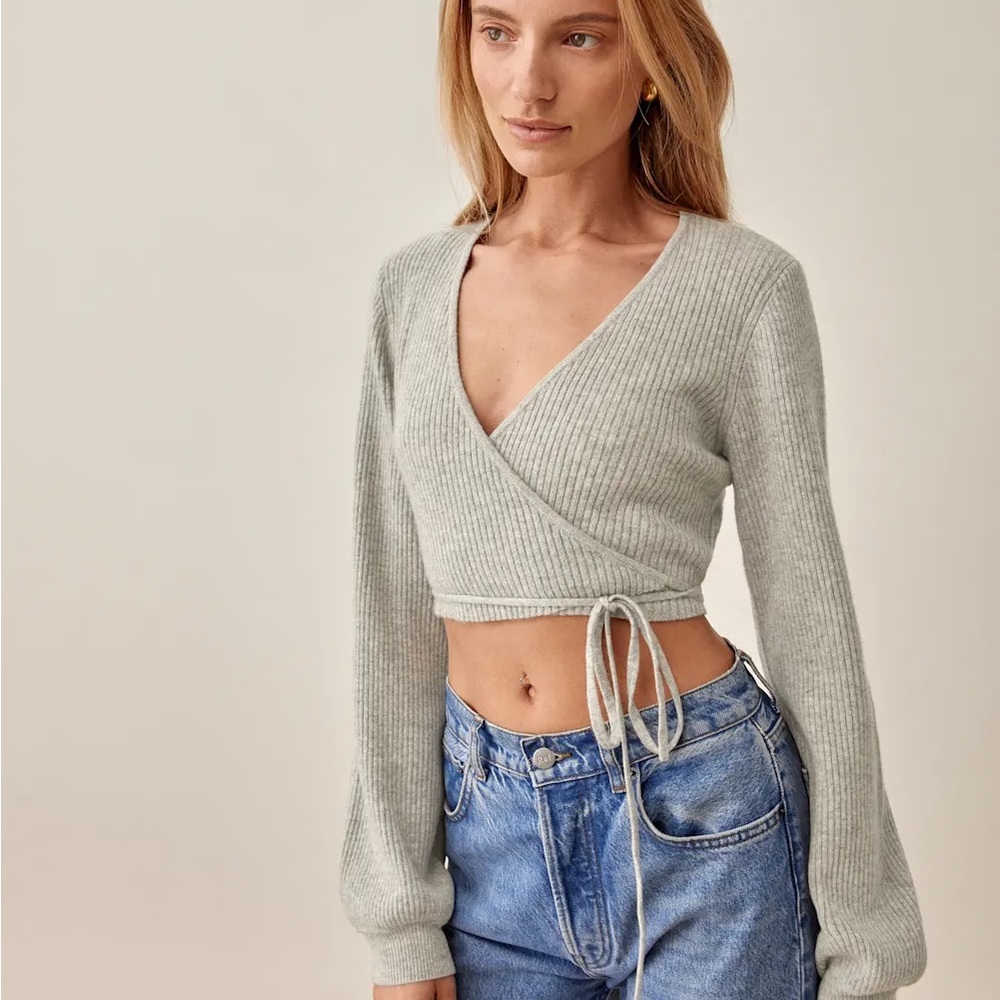 Reformation Remus Cashmere Wrap Sweater in Gray Size XL